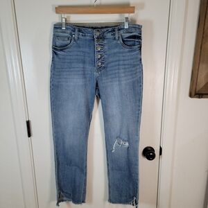 Kut From The Kloth Fab Ab High Rise Ankle Straight Jeans Size 10 Distressed Hem
